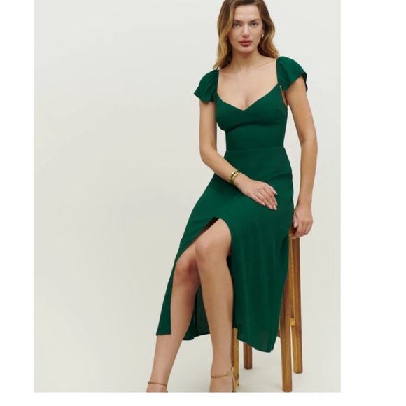 NWT Reformation Baxley Emerald Heart Shaped Neck Green  Fitted Dress Sz 4 US - Picture 8 of 9